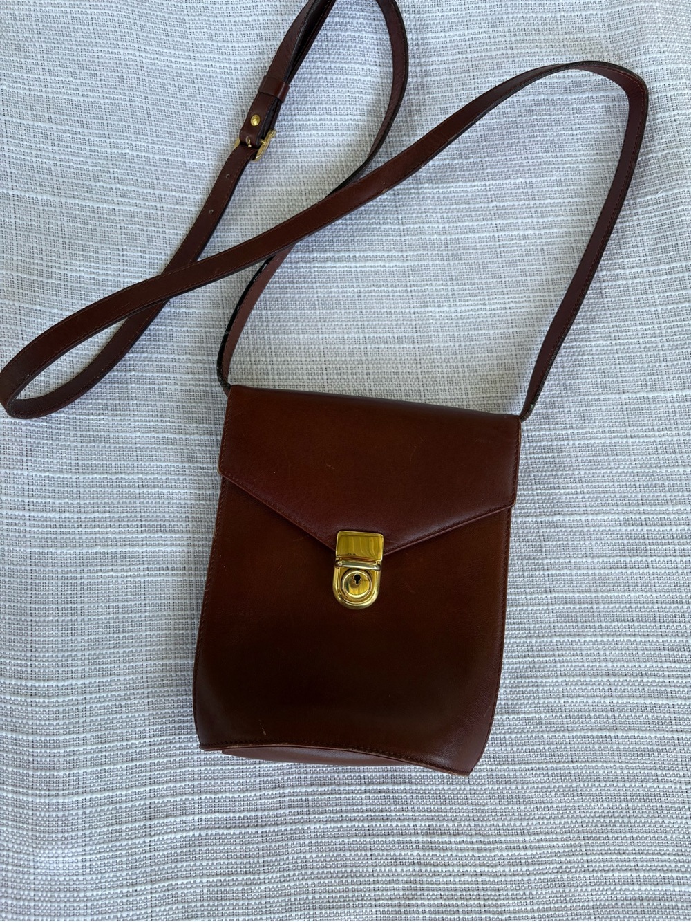 Cole Haan Brown Leather Crossbody with Gold-Tone Lock